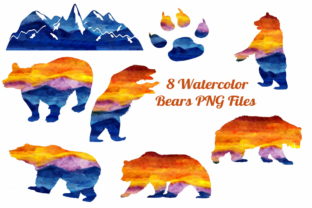 8 Watercolor Bear and Mt. Silhouettes: A Versatile Graphic Template for Creative Brands
