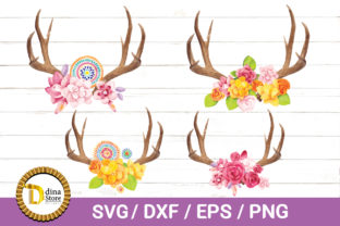 Antlers and Flowers Watercolor Floral for Crafts Branding