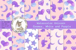 Watercolor Unicorn Digital Paper Pattern